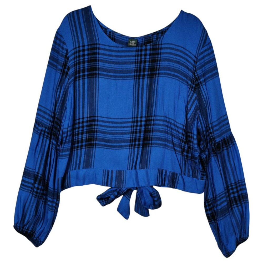 Wild Fable Cropped Top Tie Back Long Sleeves Plaid Women's Size XL